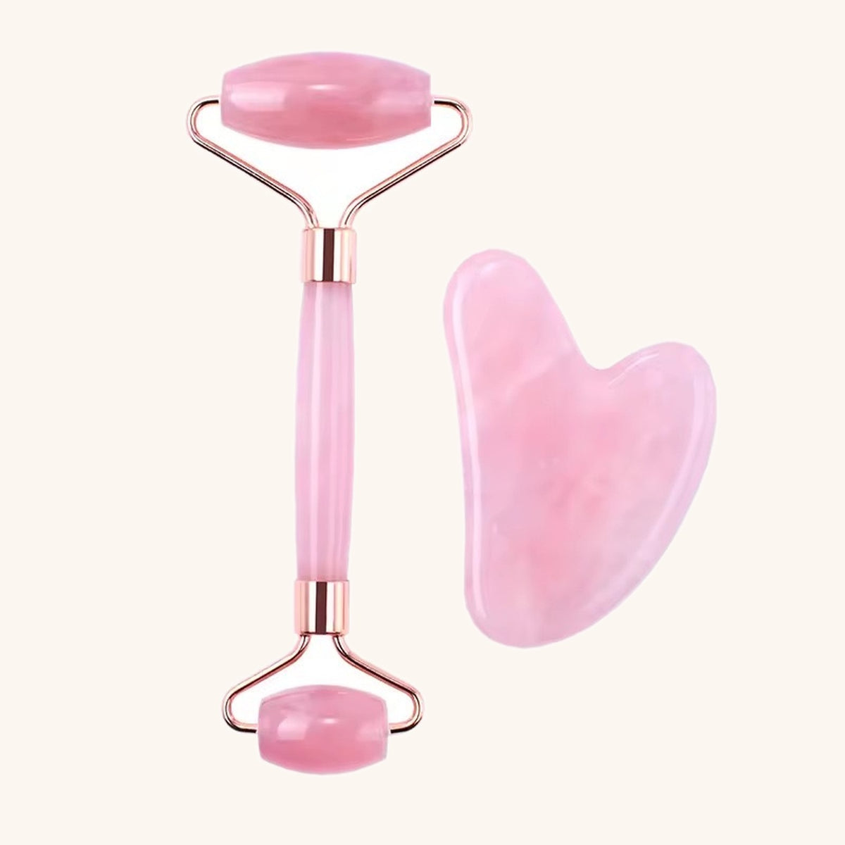 Set rouleau & gua sha en quartz rose